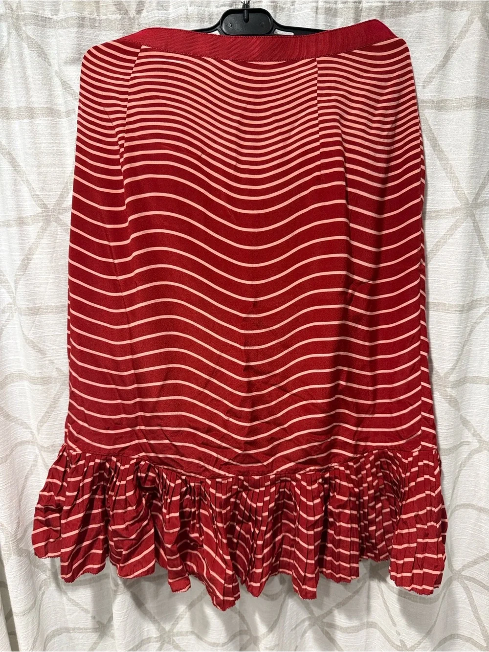 Tory Burch Red and Cream Striped Ruffle High-Low Skirt 100% silk